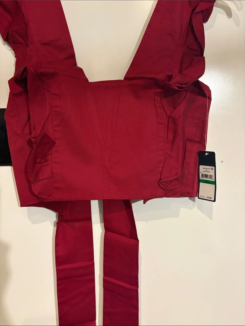 Rachel Rox Deep Red Ruffle Strap Square Crop Top - Picture 2 of 3